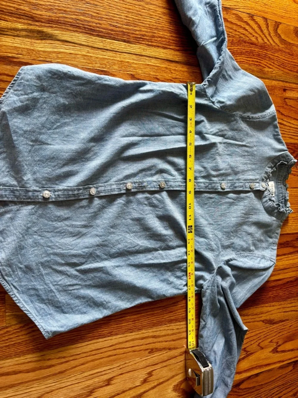 J. Crew Chambray Ruffle Collar Jewel Button-Front Blouse - Small